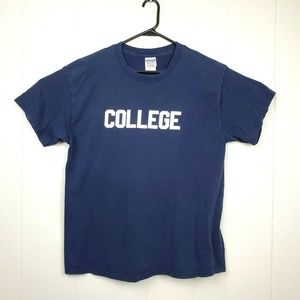 "College" Navy Blue Graphic T-Shirt Large